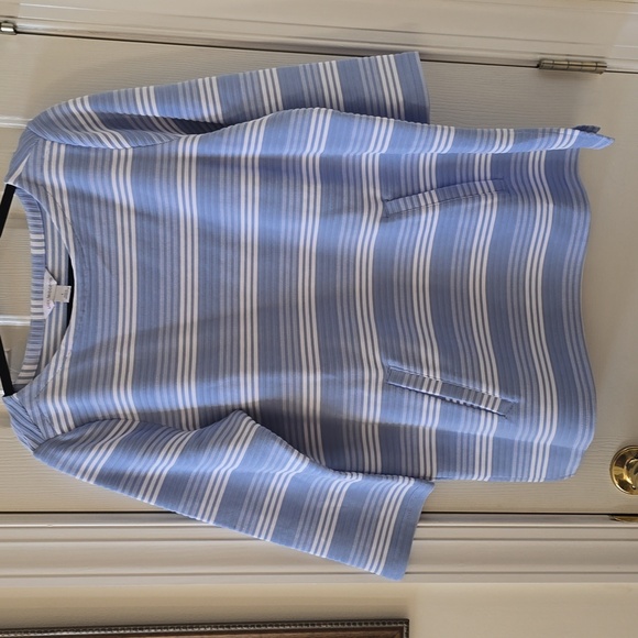 LIZ CLAIBORNE BRAND WOMEN'S BLUE & WHITE STRIPES 3/4 SLEEVES TOP SIZE LARGE - Picture 3 of 16